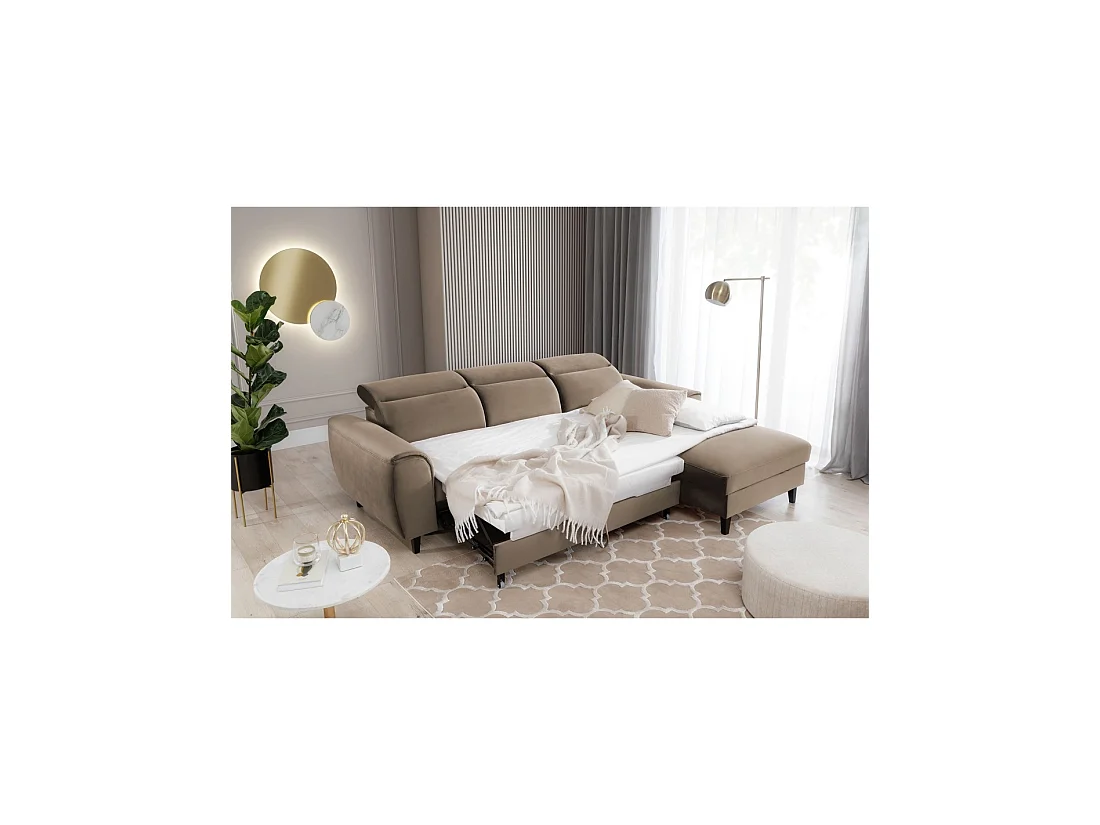 Canapé d'angle convertible marron angle droit 4 places FABLE