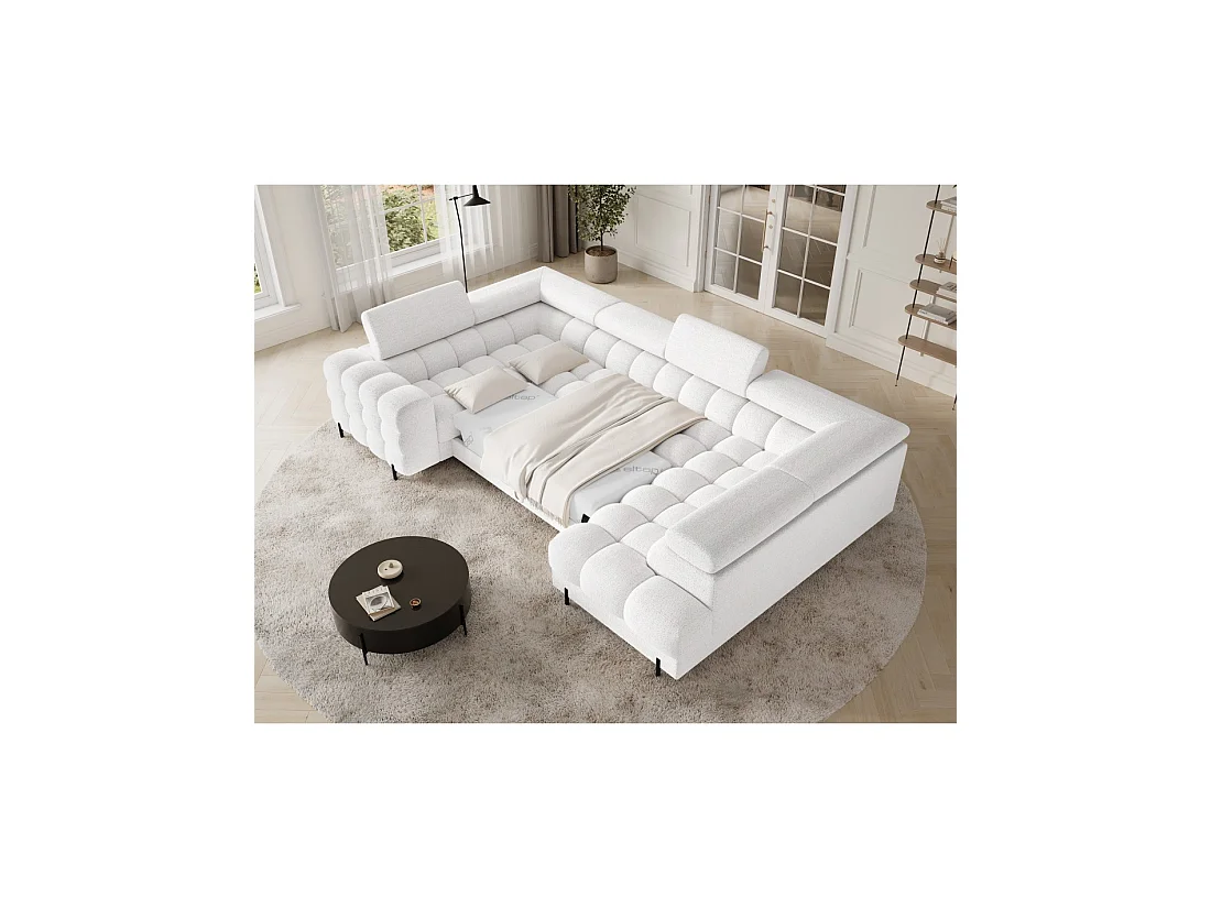 Canapé panoramique convertible FACTORY 3 places blanc – angle droit avec coffre