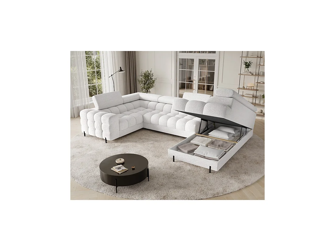 Canapé panoramique convertible FACTORY 3 places blanc – angle droit avec coffre