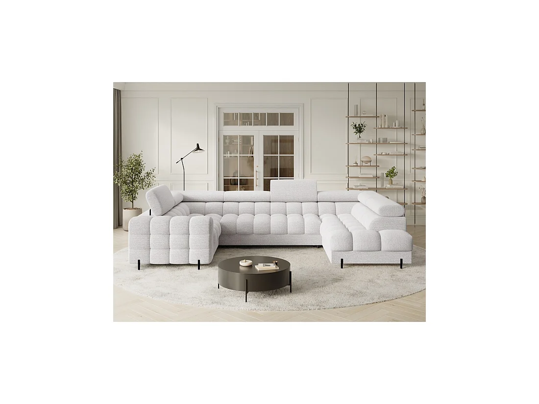 Canapé panoramique convertible FACTORY 3 places blanc – angle droit avec coffre