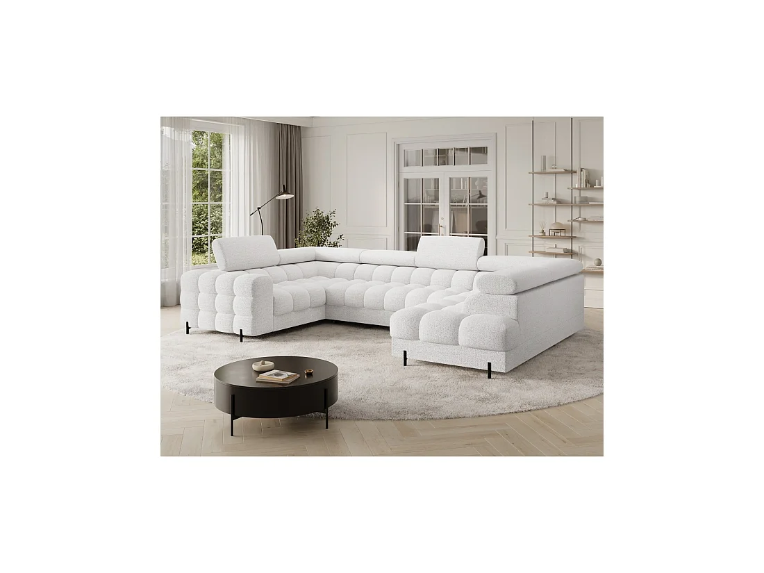 Canapé panoramique convertible FACTORY 3 places blanc – angle droit avec coffre