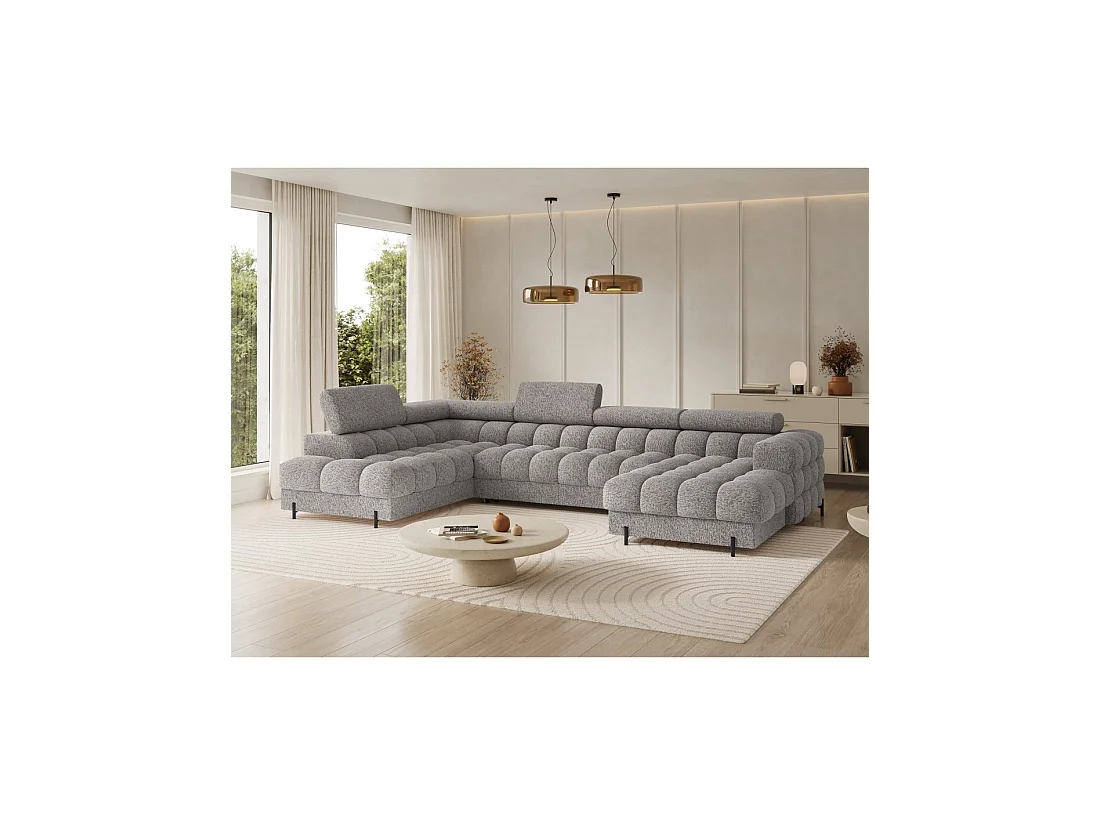 Sofá panorámico convertible Gris jaspeado ángulo izquierdo FERARIA 358x93x202cm