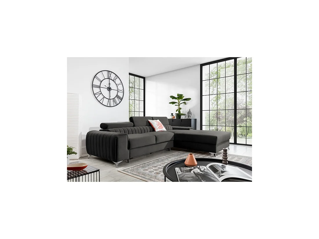 Canapé d'angle droit Gris foncé convertible 3 places JAYSON grand confort