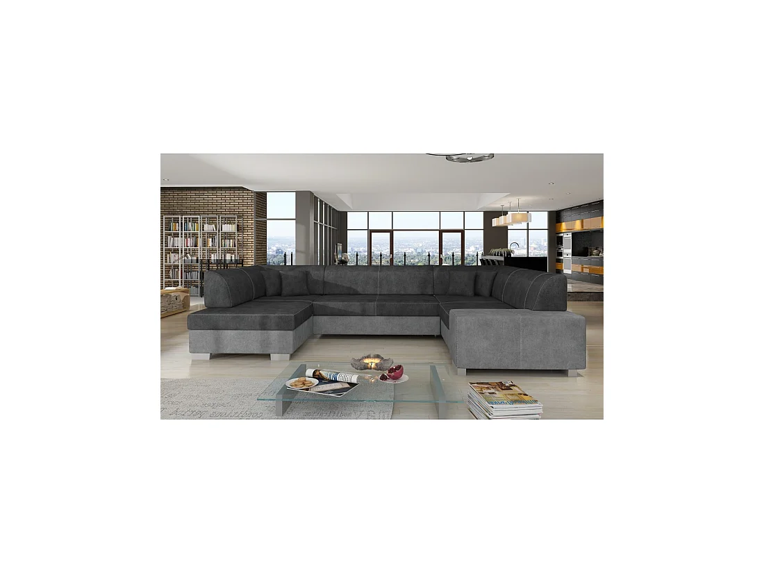 Canapé panoramique en U Gris & Gris Foncé convertible 6 places HAVANE confort panoramique