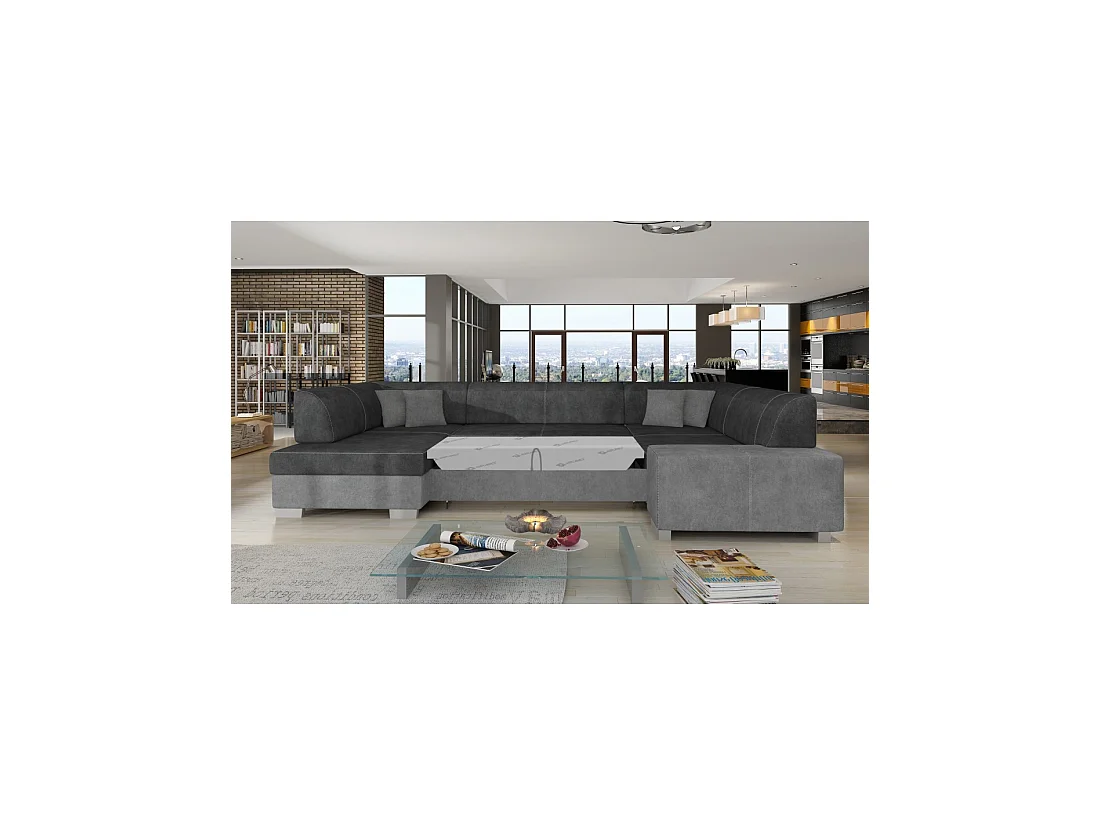 Canapé panoramique en U Gris & Gris Foncé convertible 6 places HAVANE confort panoramique