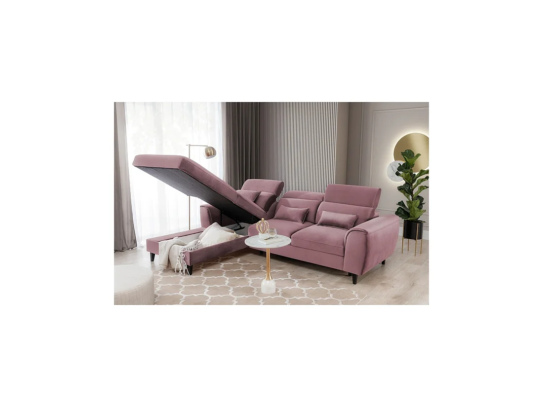 Canapé d'angle convertible rose foncé angle gauche 4 places FABLE