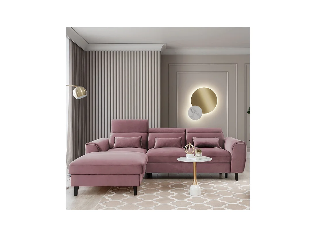 Canapé d'angle convertible rose foncé angle gauche 4 places FABLE