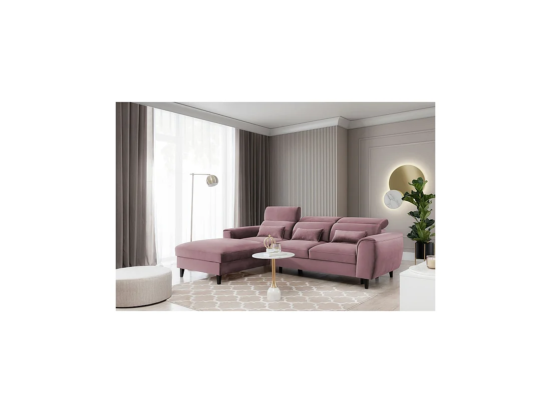 Canapé d'angle convertible rose foncé angle gauche 4 places FABLE
