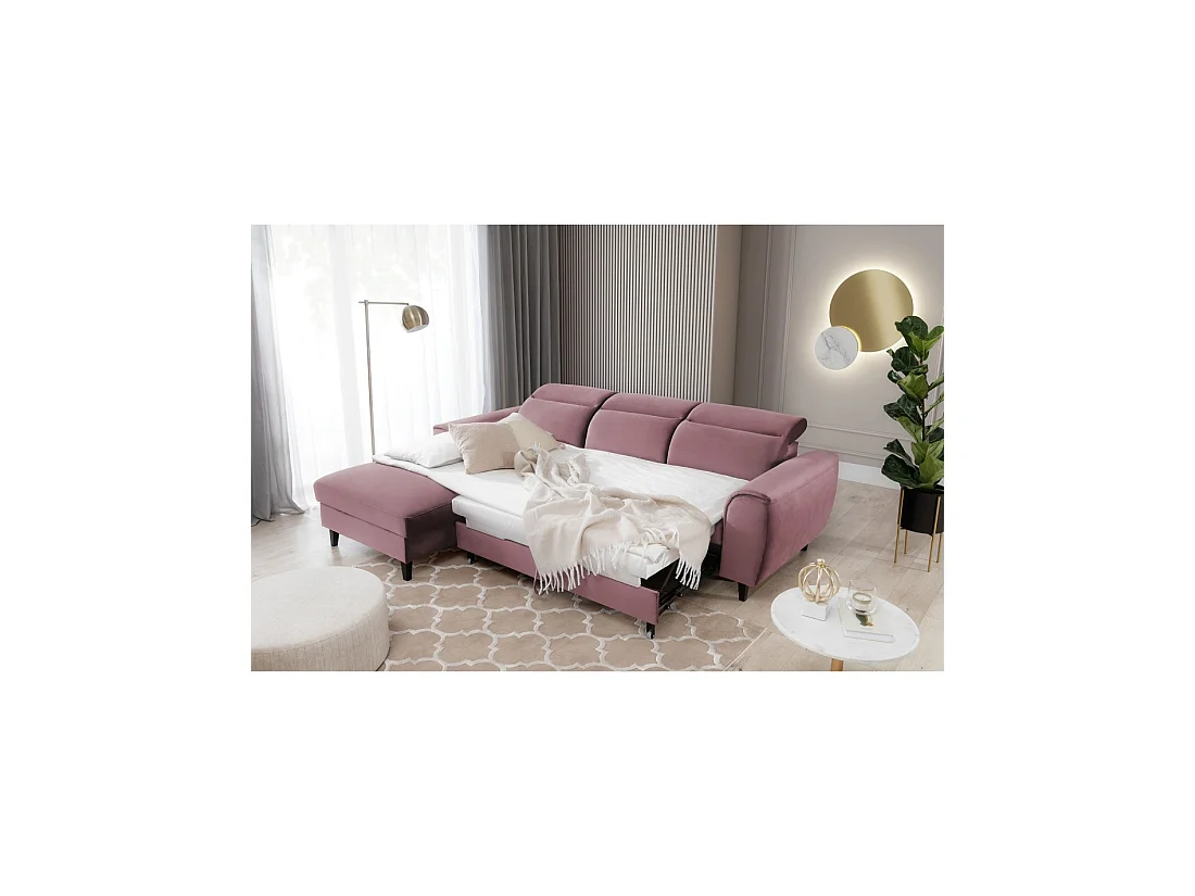 Canapé d'angle convertible rose foncé angle gauche 4 places FABLE