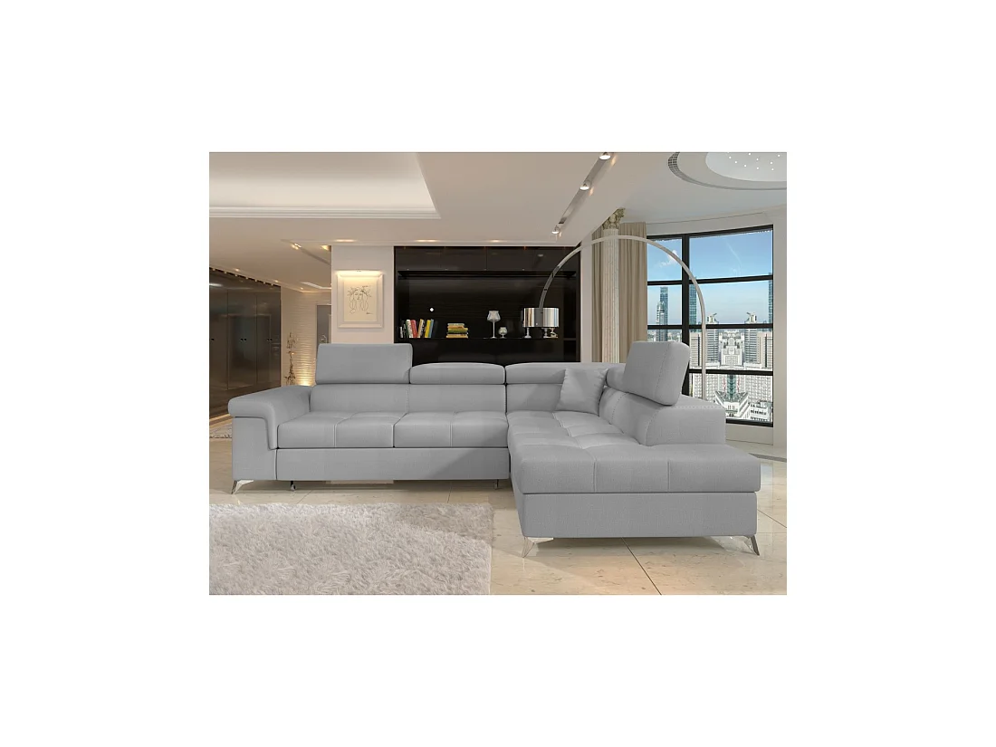 Sofá esquinero convertible PALAZZO 4 plazas gris claro – ángulo derecho con 1 cojín