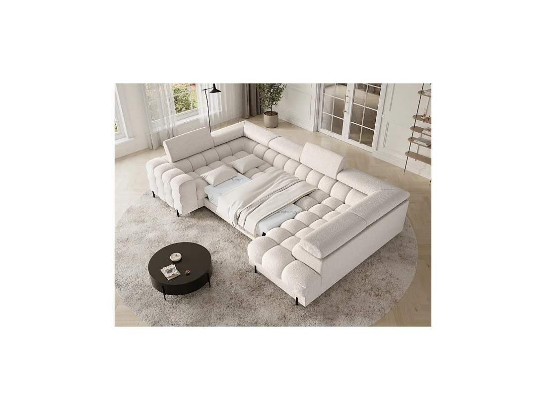 Canapé panoramique convertible FACTORY 3 places beige – angle droit avec coffre – version 5