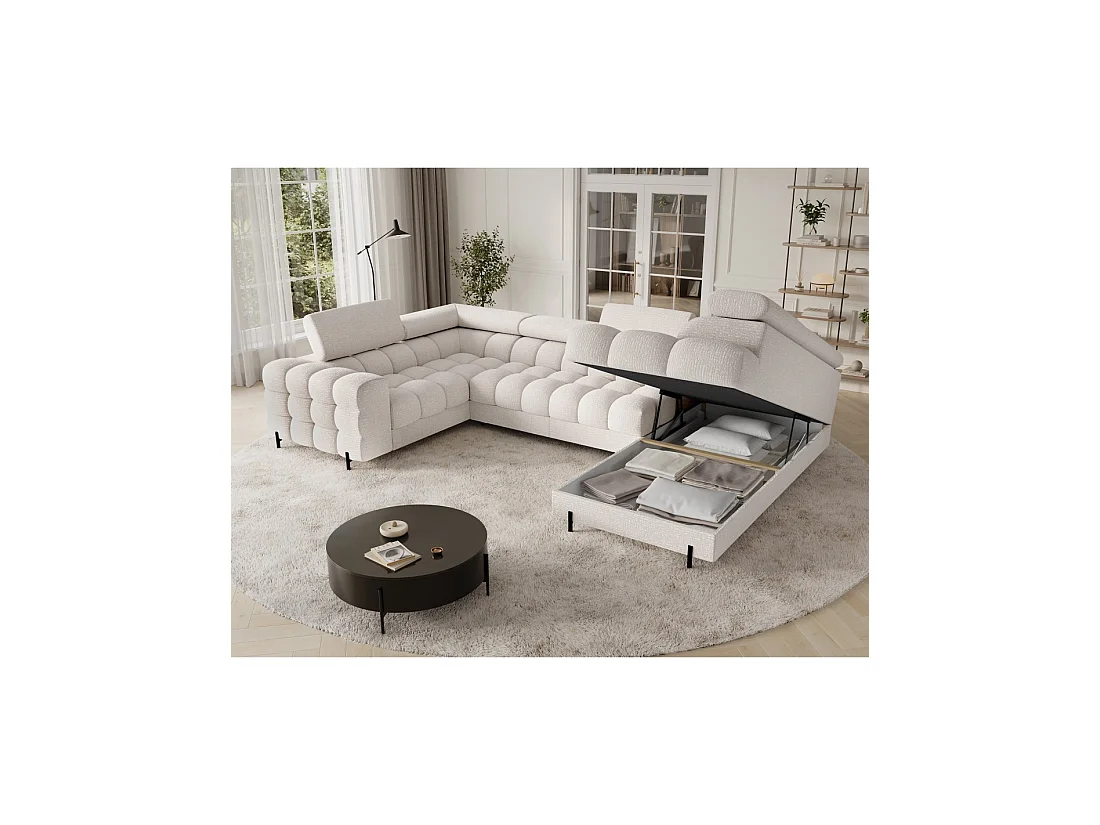 Canapé panoramique convertible FACTORY 3 places beige – angle droit avec coffre – version 5
