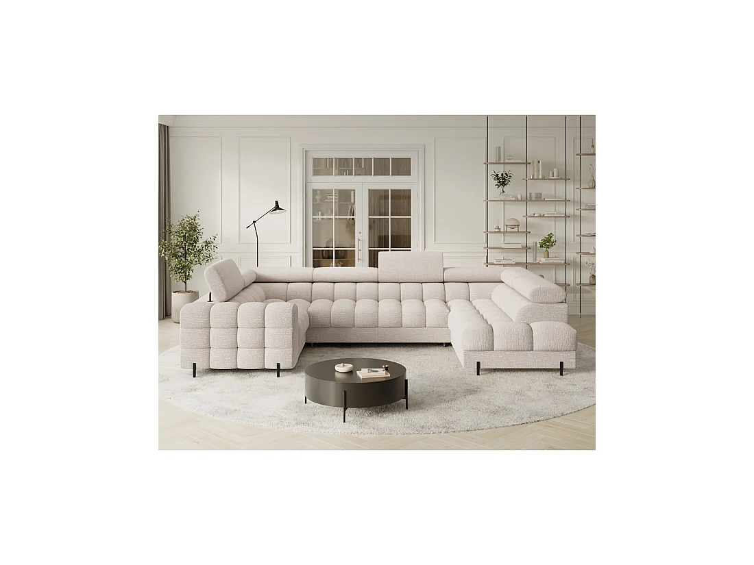 Canapé panoramique convertible FACTORY 3 places beige – angle droit avec coffre – version 5