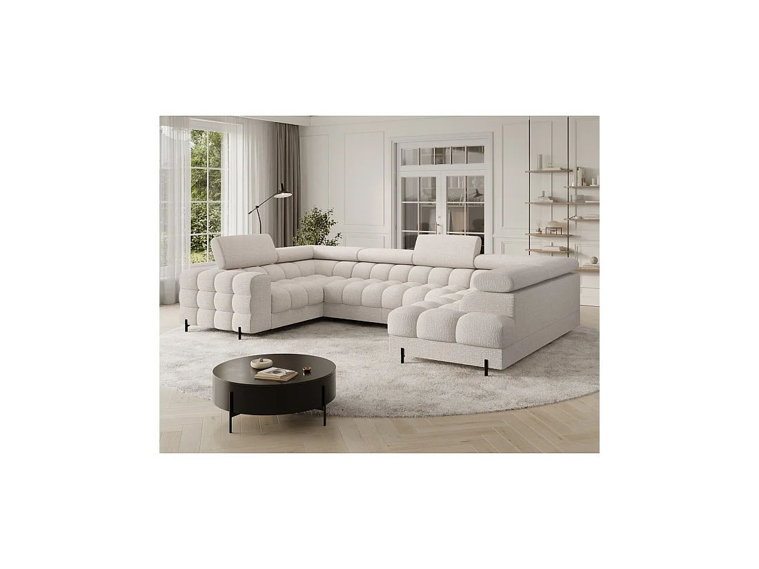Canapé panoramique convertible FACTORY 3 places beige – angle droit avec coffre – version 5