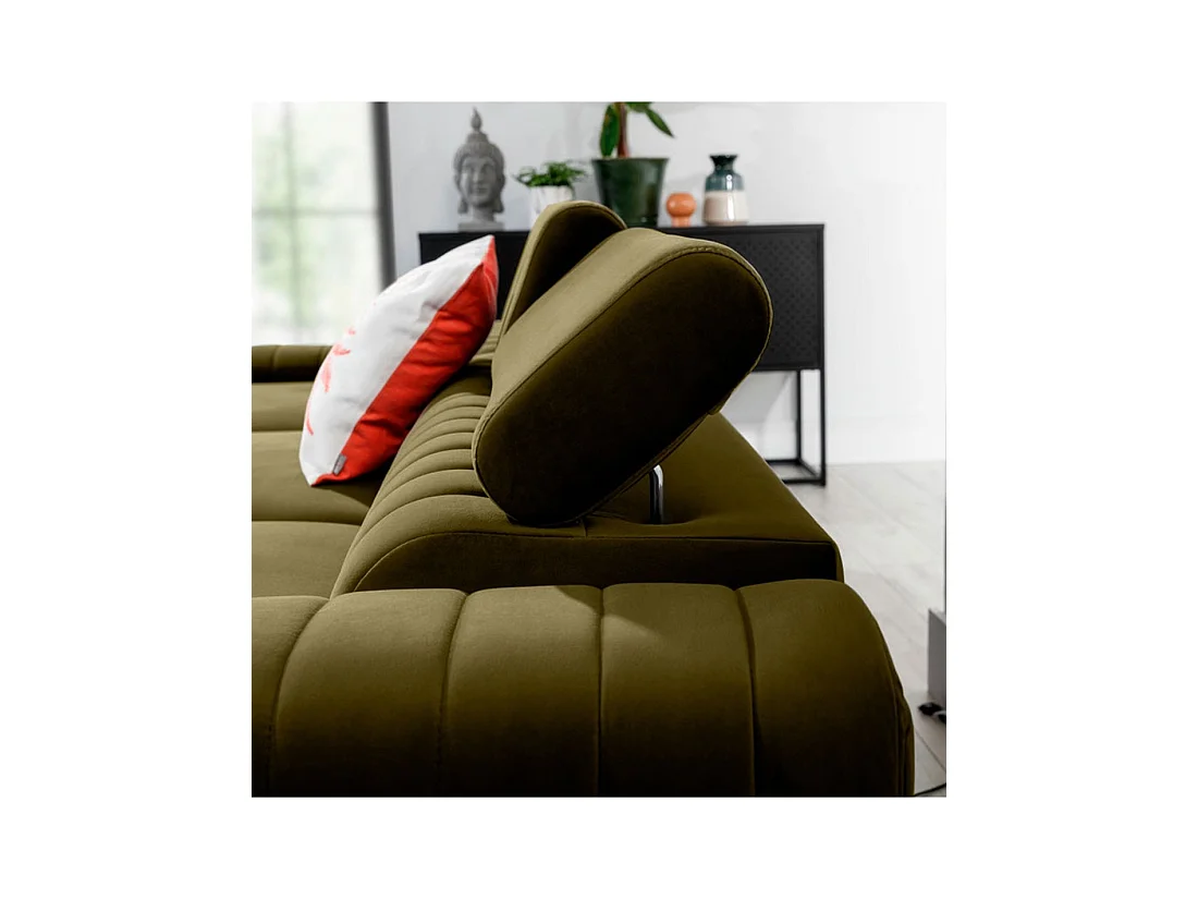 Canapé d'angle gauche Vert olive convertible 3 places JAYSON confort modulable