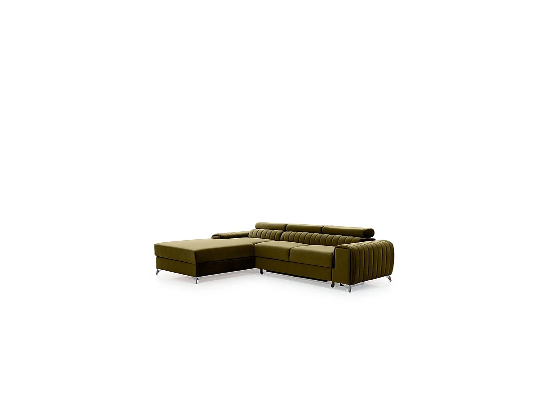 Canapé d'angle gauche Vert olive convertible 3 places JAYSON confort modulable