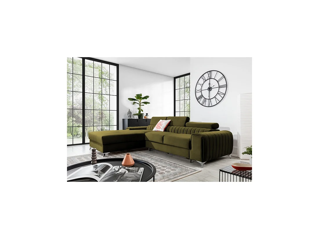 Canapé d'angle gauche Vert olive convertible 3 places JAYSON confort modulable