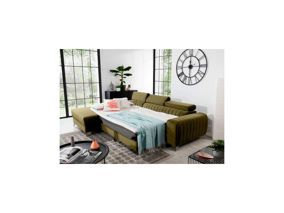 Canapé d'angle gauche Vert olive convertible 3 places JAYSON confort modulable