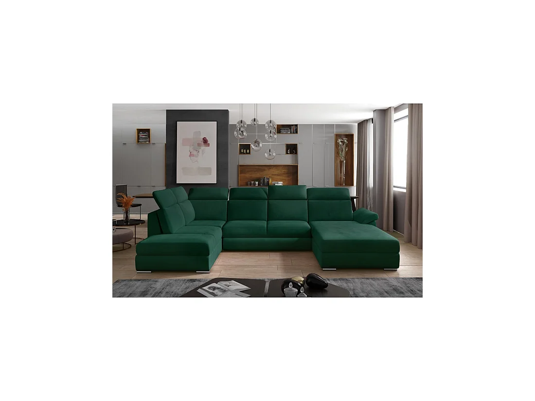 Canapé panoramique convertible MAJESTA 5 places vert foncé – angle droit