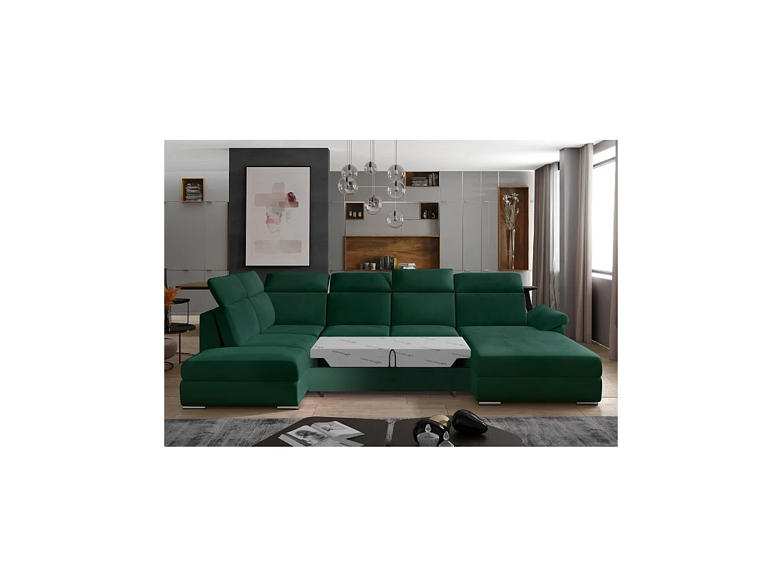 Canapé panoramique convertible MAJESTA 5 places vert foncé – angle droit