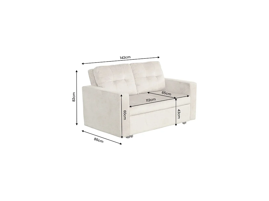 Sofá PRESTO convertible de 2 plazas en terciopelo – Gris oscuro – 142 x 82 x 86 cm