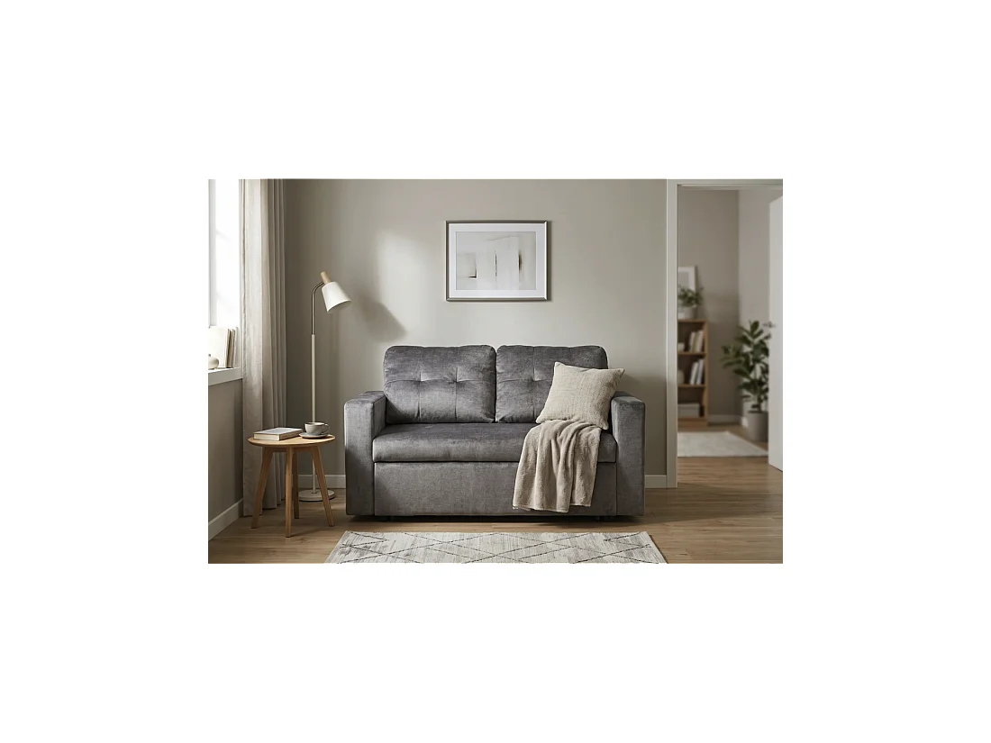 Sofá PRESTO convertible de 2 plazas en terciopelo – Gris oscuro – 142 x 82 x 86 cm
