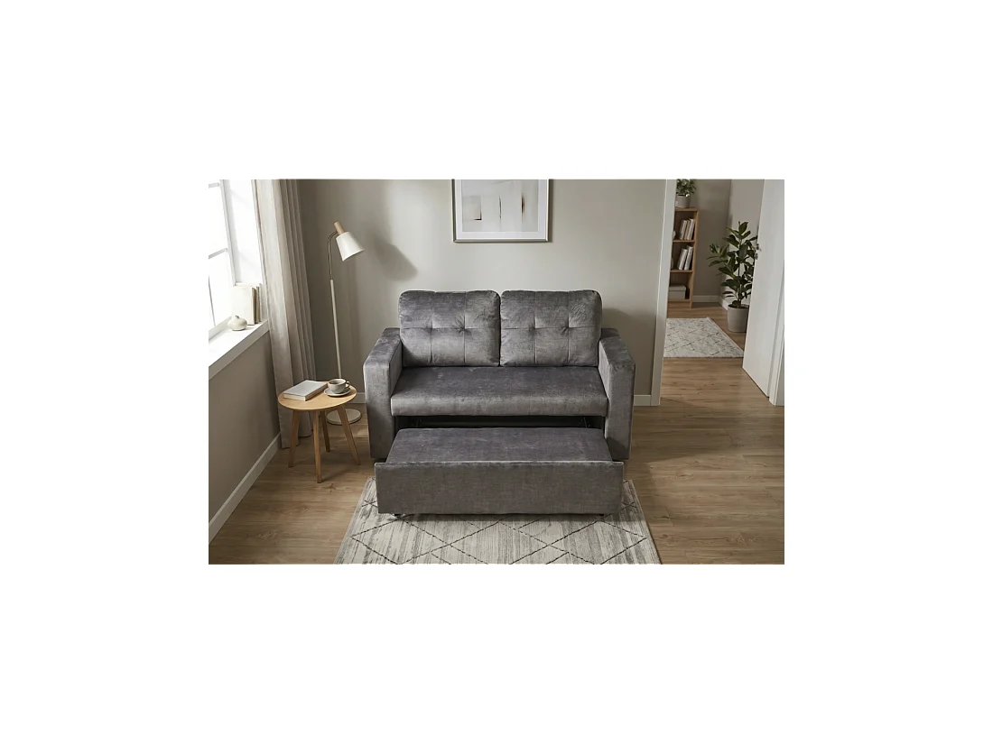 Sofá PRESTO convertible de 2 plazas en terciopelo – Gris oscuro – 142 x 82 x 86 cm