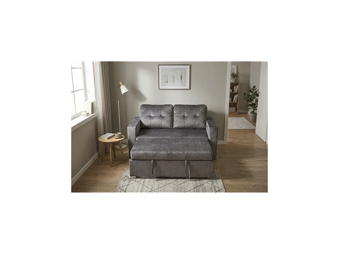 Sofá PRESTO convertible de 2 plazas en terciopelo – Gris oscuro – 142 x 82 x 86 cm
