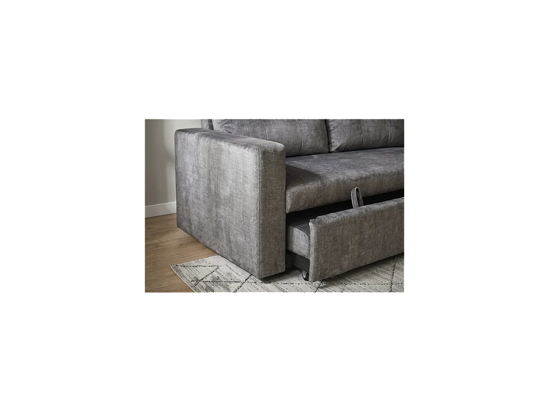 Sofá PRESTO convertible de 2 plazas en terciopelo – Gris oscuro – 142 x 82 x 86 cm