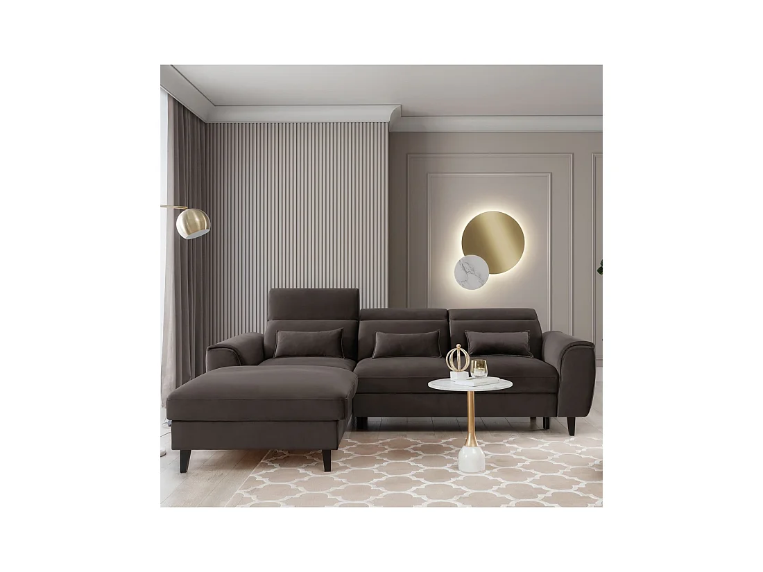 Canapé d'angle convertible chocolat angle gauche 4 places FABLE