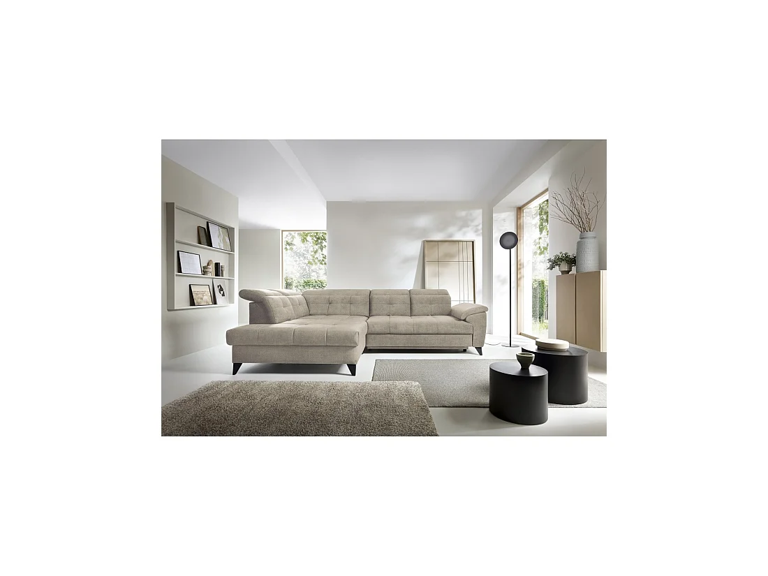 Canapé d'angle Beige 5 places angle gauche ressorts ondulés INFERNO
