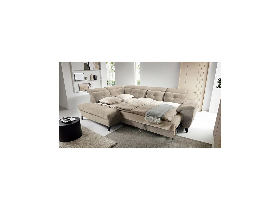 Canapé d'angle Beige 5 places angle gauche ressorts ondulés INFERNO
