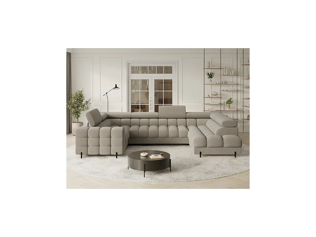 Canapé panoramique convertible FACTORY 3 places beige – angle droit avec coffre