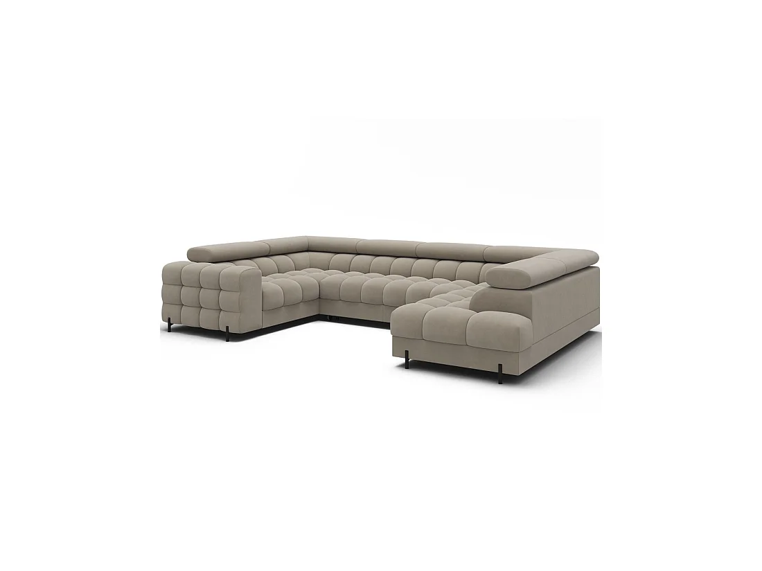 Canapé panoramique convertible FACTORY 3 places beige – angle droit avec coffre