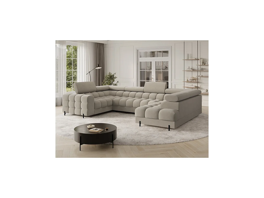 Canapé panoramique convertible FACTORY 3 places beige – angle droit avec coffre