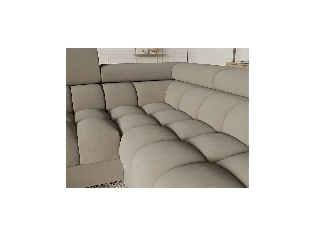 Canapé panoramique convertible FACTORY 3 places beige – angle droit avec coffre