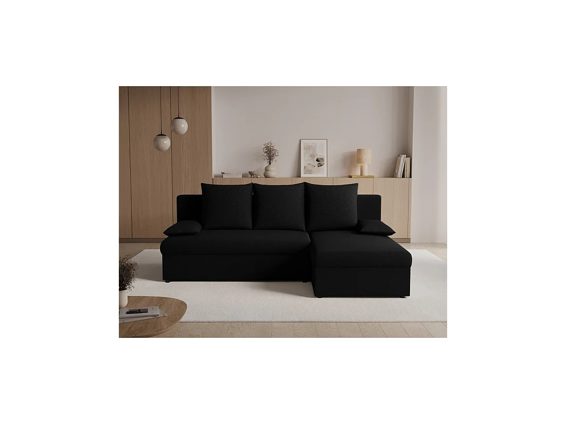 Hoekbank Zwart 3-zits met universele chaise longue 206x90x146cm GINA