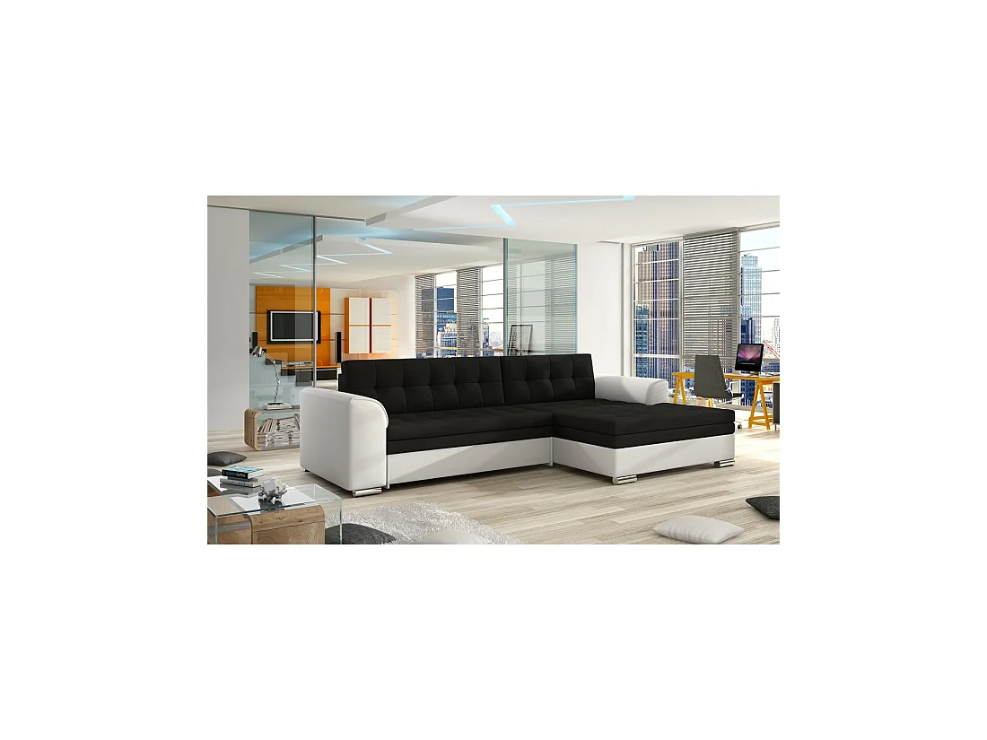Canapé d'angle convertible CONFORTO 4 places noir et blanc – angle droit