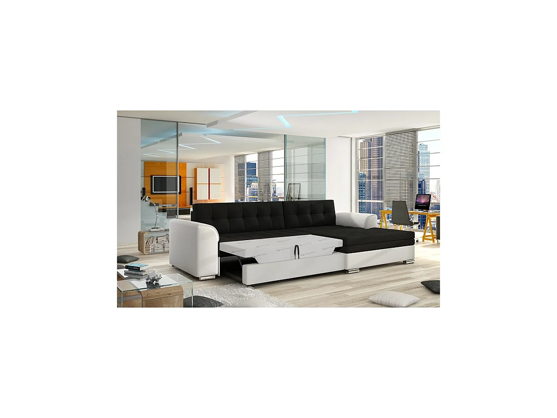 Canapé d'angle convertible CONFORTO 4 places noir et blanc – angle droit