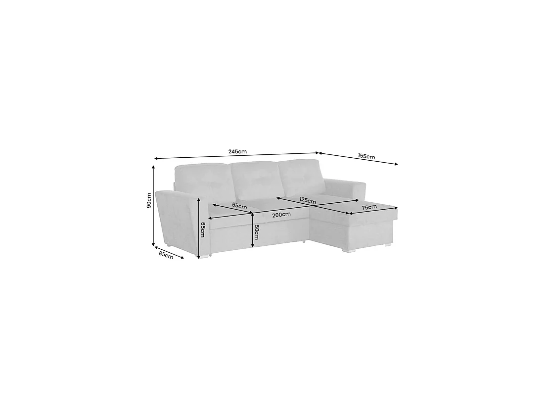 Canapé d'angle CALDERO convertible 3 places avec coffre – Gris foncé – 245 x 90 x 155 cm