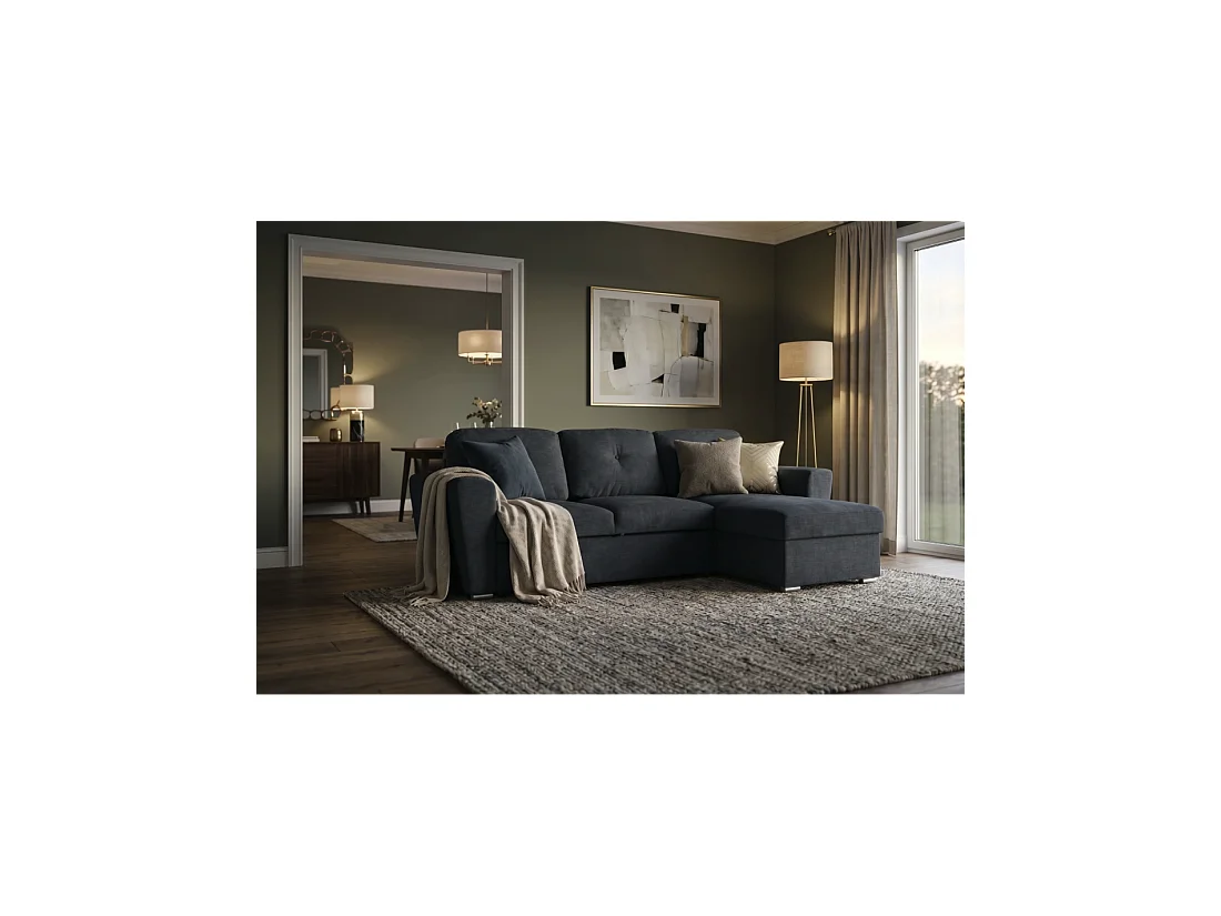 Canapé d'angle CALDERO convertible 3 places avec coffre – Gris foncé – 245 x 90 x 155 cm