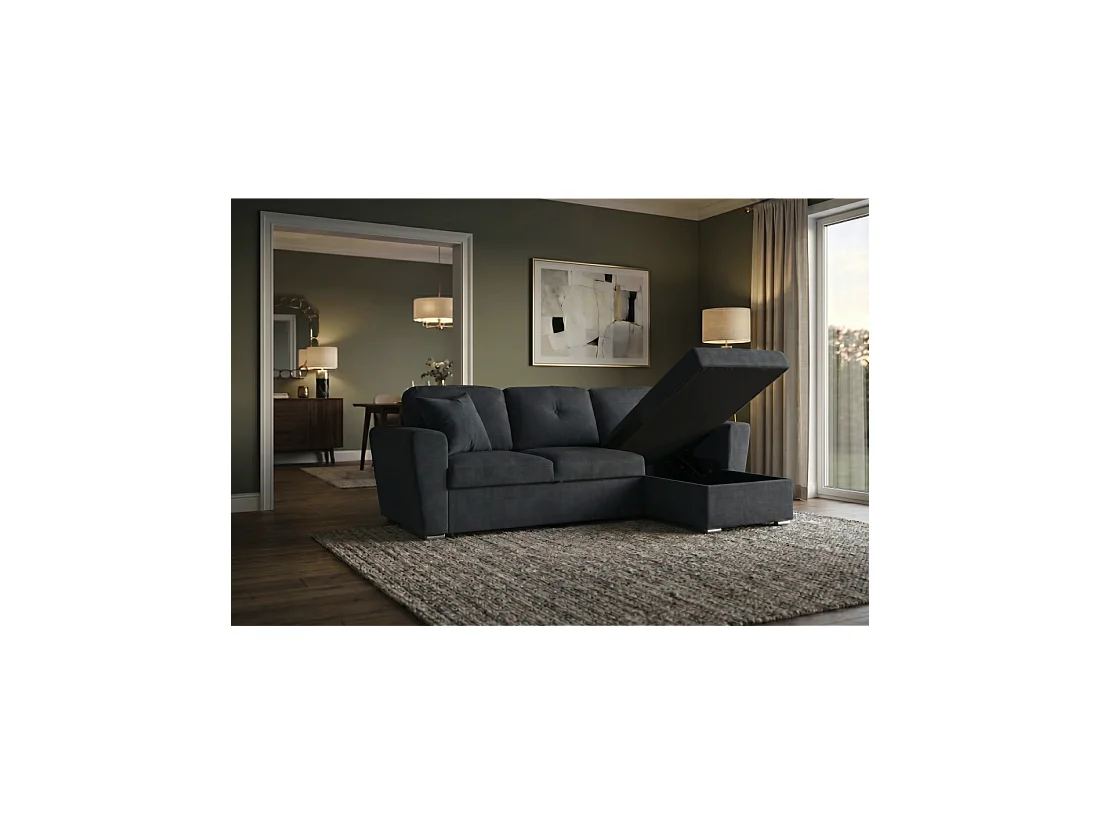 Canapé d'angle CALDERO convertible 3 places avec coffre – Gris foncé – 245 x 90 x 155 cm