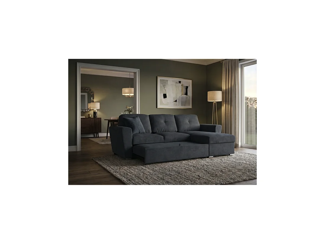 Canapé d'angle CALDERO convertible 3 places avec coffre – Gris foncé – 245 x 90 x 155 cm