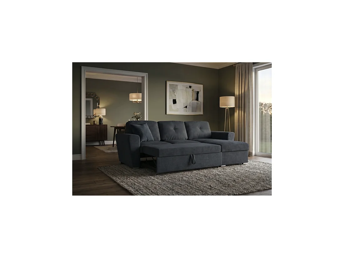 Canapé d'angle CALDERO convertible 3 places avec coffre – Gris foncé – 245 x 90 x 155 cm