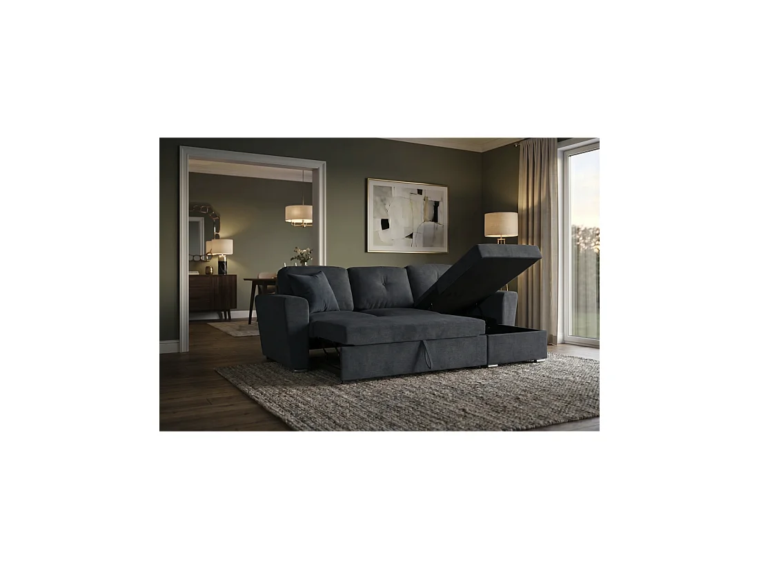 Canapé d'angle CALDERO convertible 3 places avec coffre – Gris foncé – 245 x 90 x 155 cm