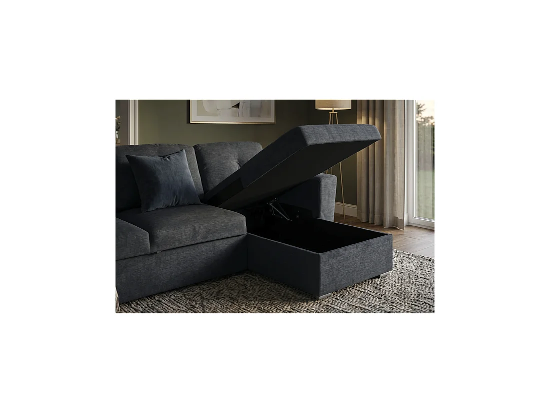Canapé d'angle CALDERO convertible 3 places avec coffre – Gris foncé – 245 x 90 x 155 cm