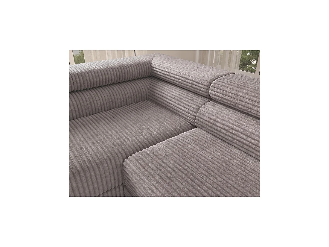 Sofá de esquina COLESIA convertible de 5 plazas en terciopelo gris acanalado – izquierda – 274x200cm