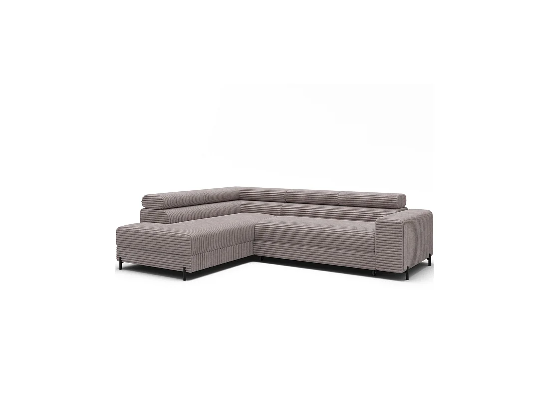 Sofá de esquina COLESIA convertible de 5 plazas en terciopelo gris acanalado – izquierda – 274x200cm