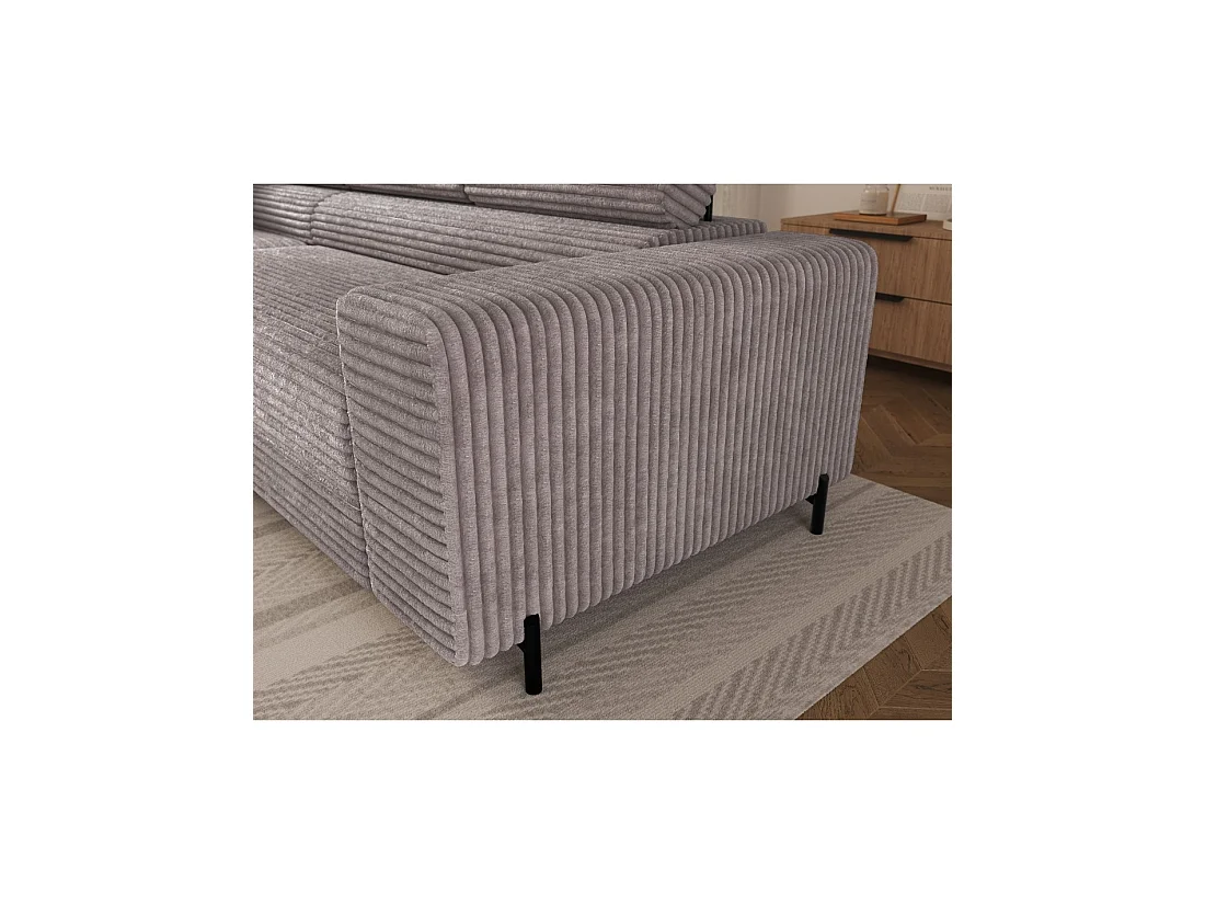 Sofá de esquina COLESIA convertible de 5 plazas en terciopelo gris acanalado – izquierda – 274x200cm