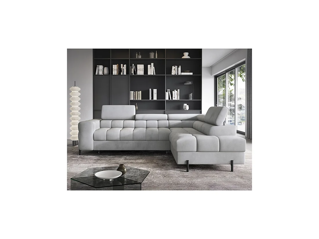 Canapé FERRUM Gris clair convertible 5 places angle droit pieds métal 276x93x200cm